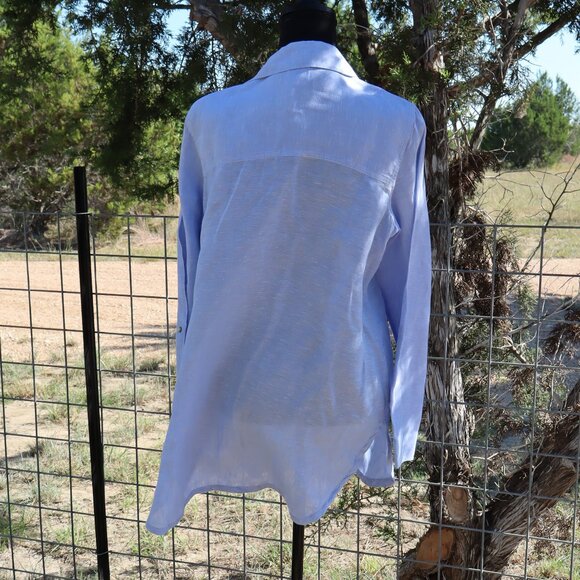 Sigrid Olsen Womens Blue Linen Tunic Button Up Long Sleeve Size Med Lightweight - Picture 2 of 8